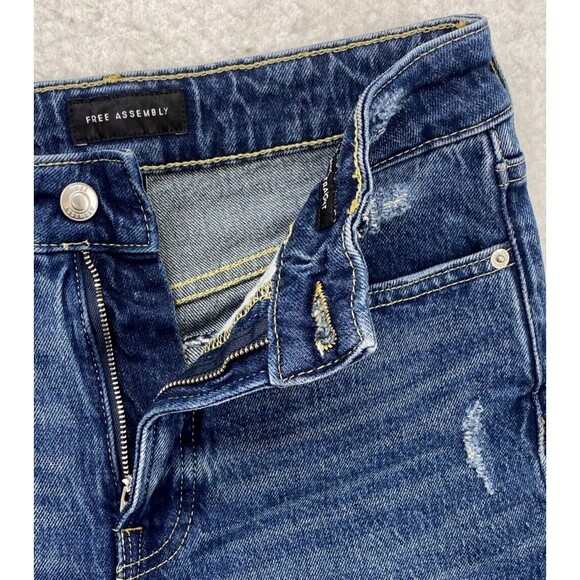 Free Assembly Jeans Women's Size 2 Blue Super High Rise Straight Distressed Torn - Picture 11 of 16
